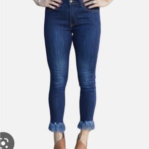 Just Black Dark Blue Stretch Jeans with Frayed Hem